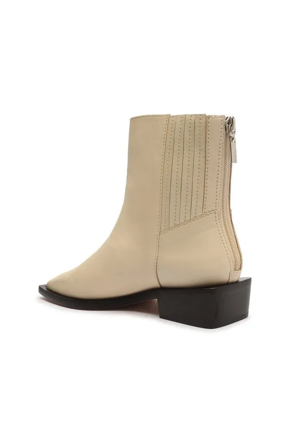 Schutz Guily Eggshell Elastic Collar Back Zipper Square Toe Low Heel Boots
