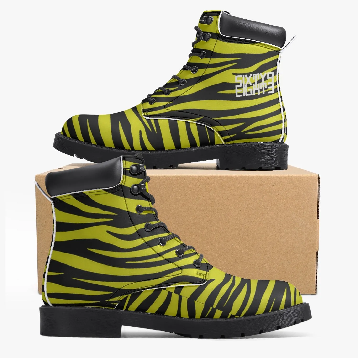 Sixty Eight 93 Logo White Zebra Black Lemonade Leather Boots