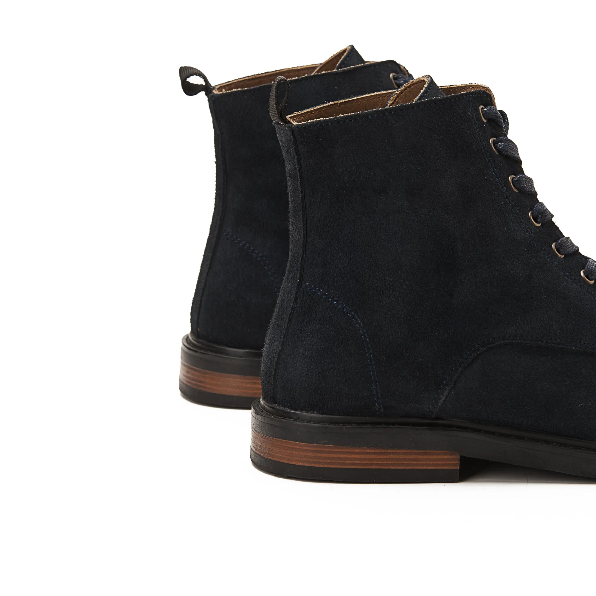 Suede Lace Up Genuine Leather Half Boots - Dark Blue