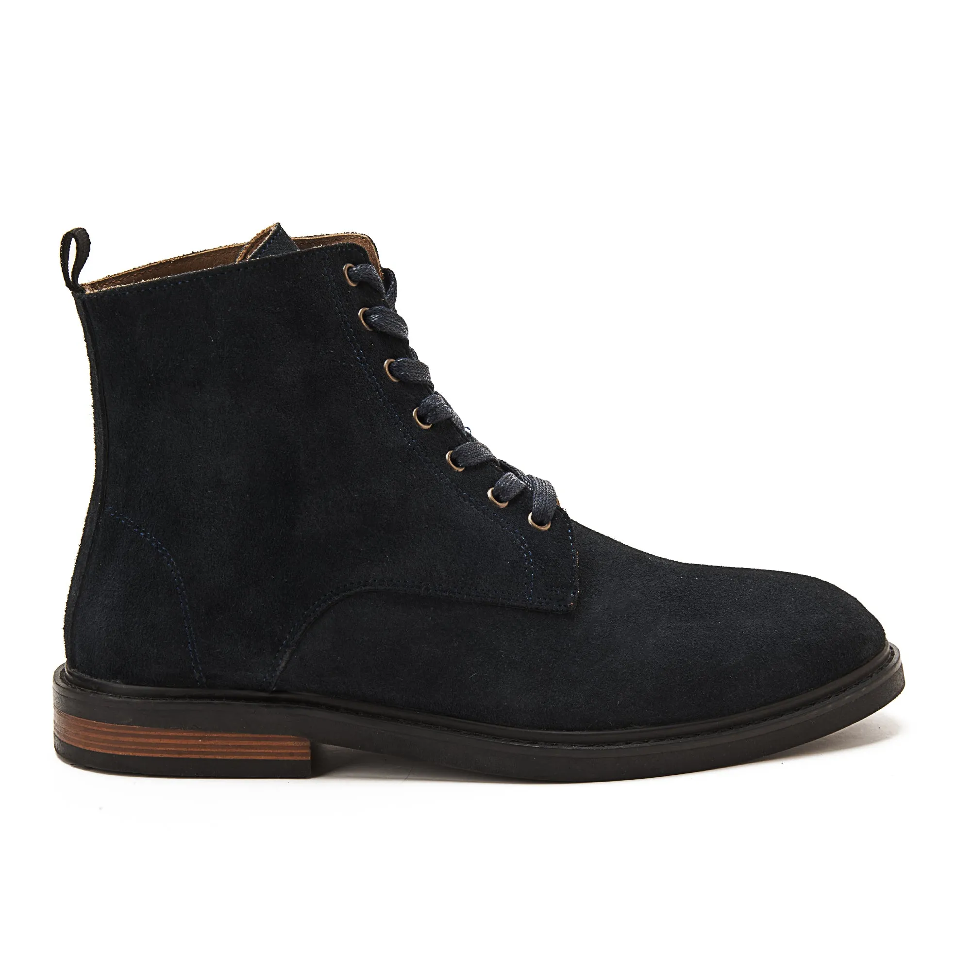 Suede Lace Up Genuine Leather Half Boots - Dark Blue