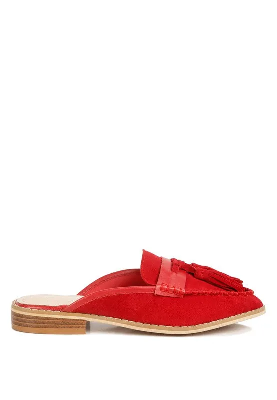 Tassle Detail Genuine Leather Mules