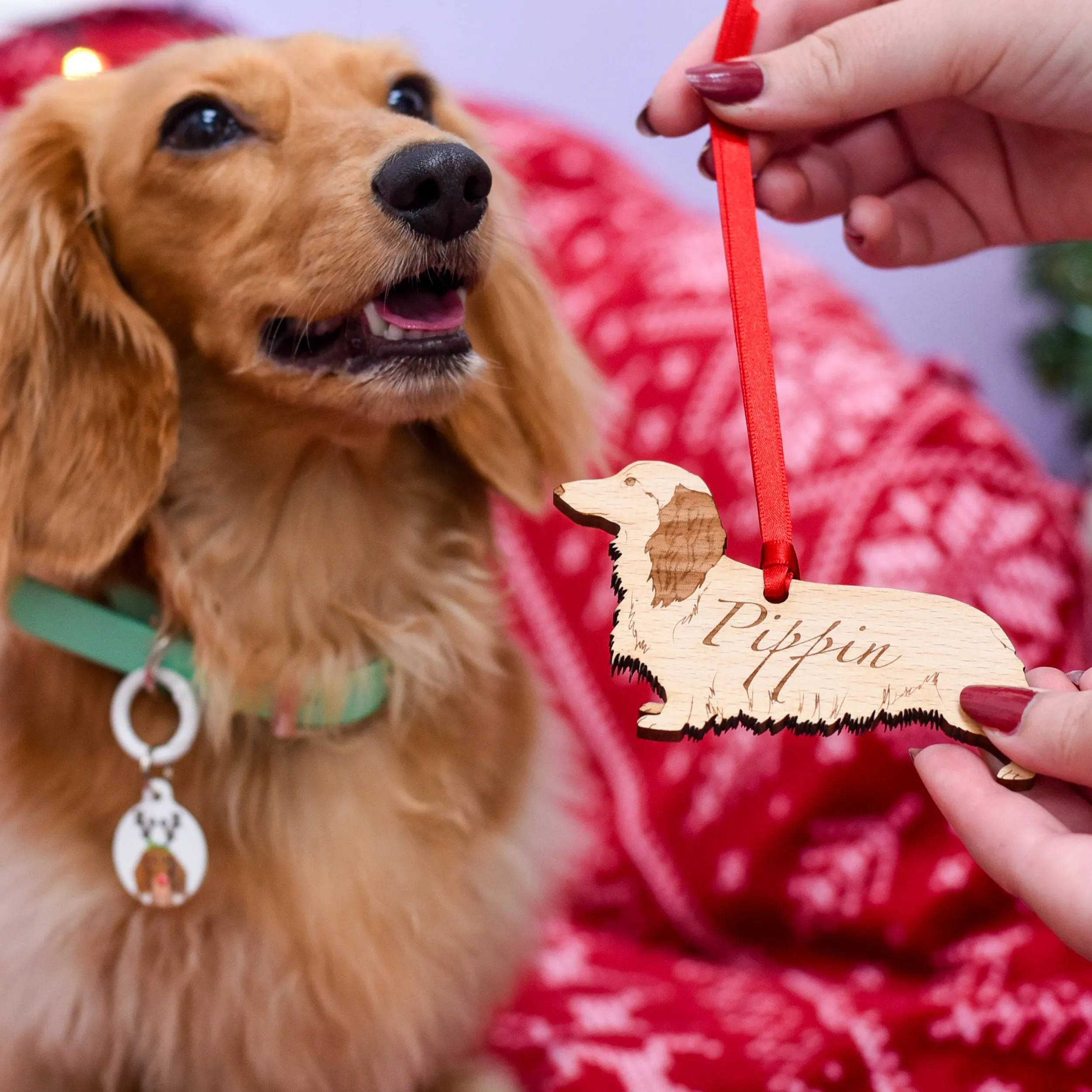 Traditional Wooden Dog Breed Christmas Decoration Personalised