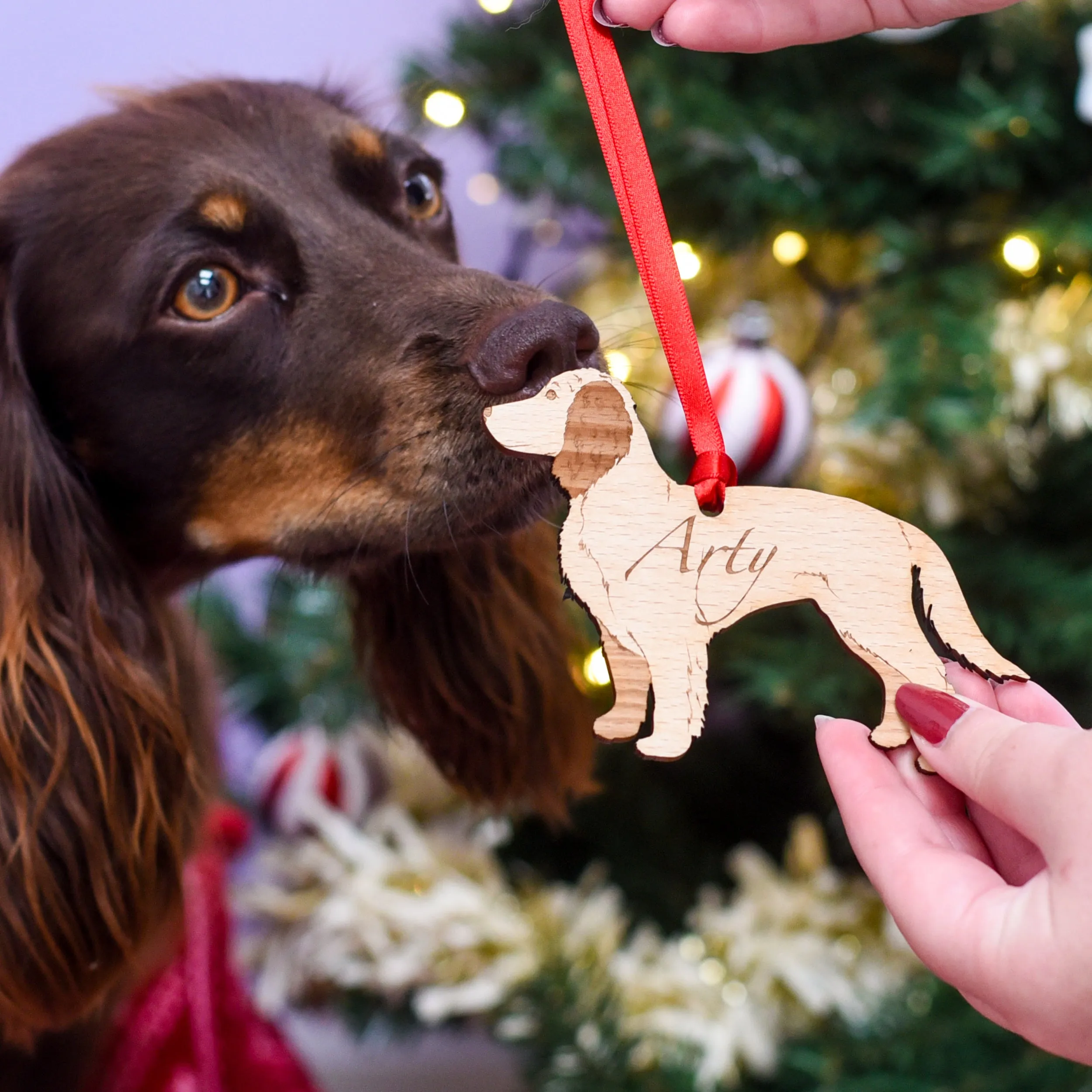 Traditional Wooden Dog Breed Christmas Decoration Personalised
