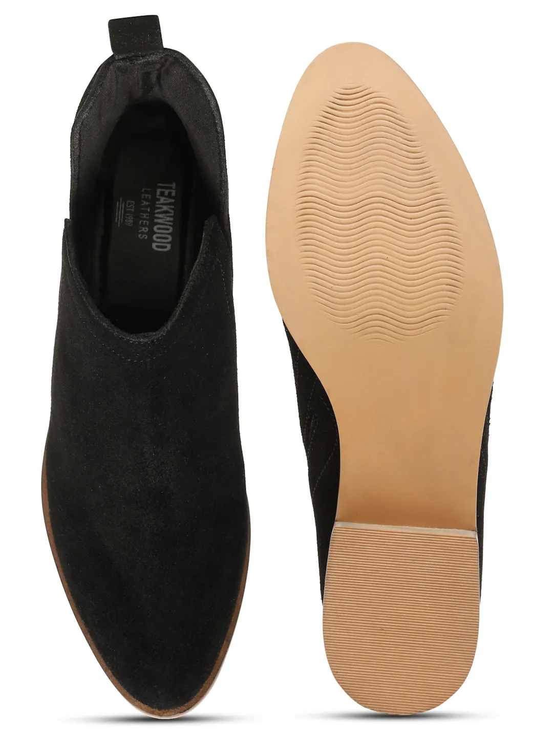 Women's Black Suede Leather Blocked Heel Boots