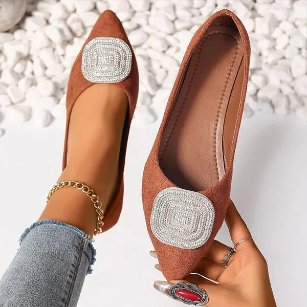 Women's Elegant Pointed Toe Square Rhinestone Flats 22323260S