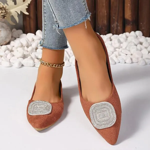 Women's Elegant Pointed Toe Square Rhinestone Flats 22323260S