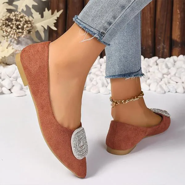 Women's Elegant Pointed Toe Square Rhinestone Flats 22323260S