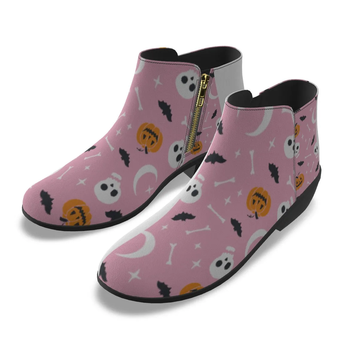 Women's Fashion Boots 358 pink, and white Halloween print