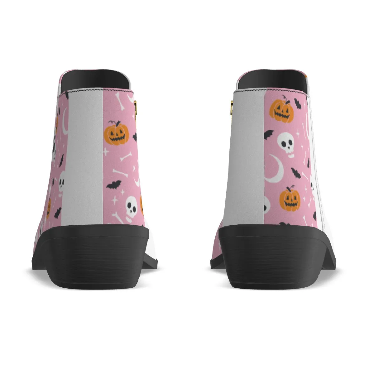 Women's Fashion Boots 358 pink, and white Halloween print