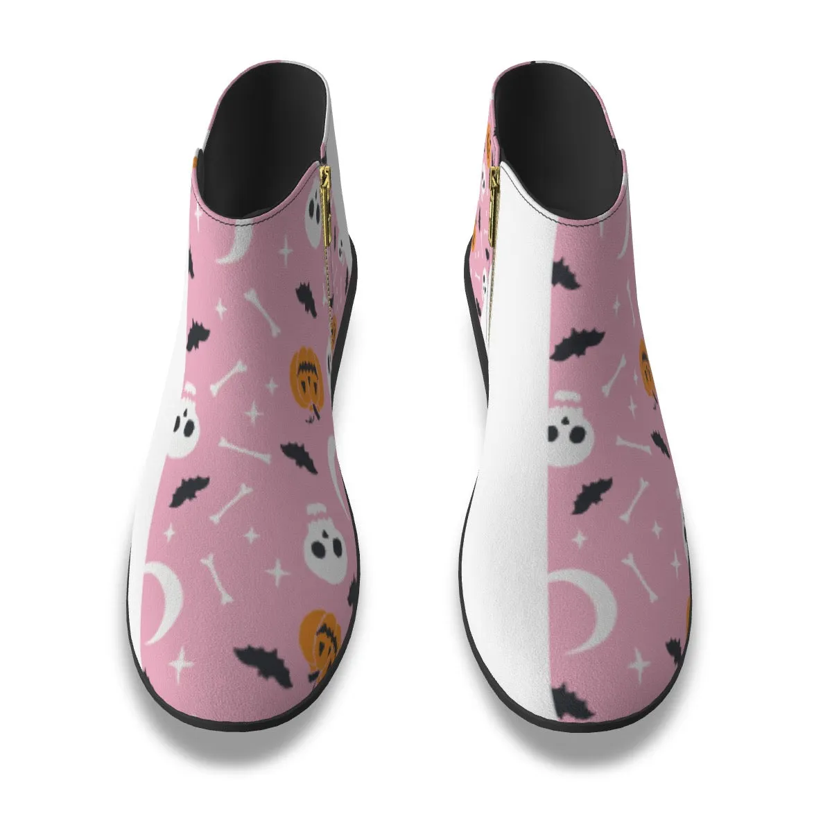 Women's Fashion Boots 358 pink, and white Halloween print