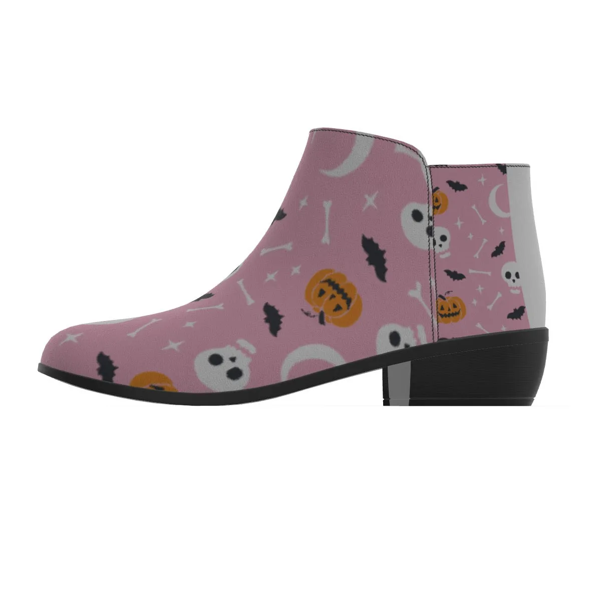 Women's Fashion Boots 358 pink, and white Halloween print