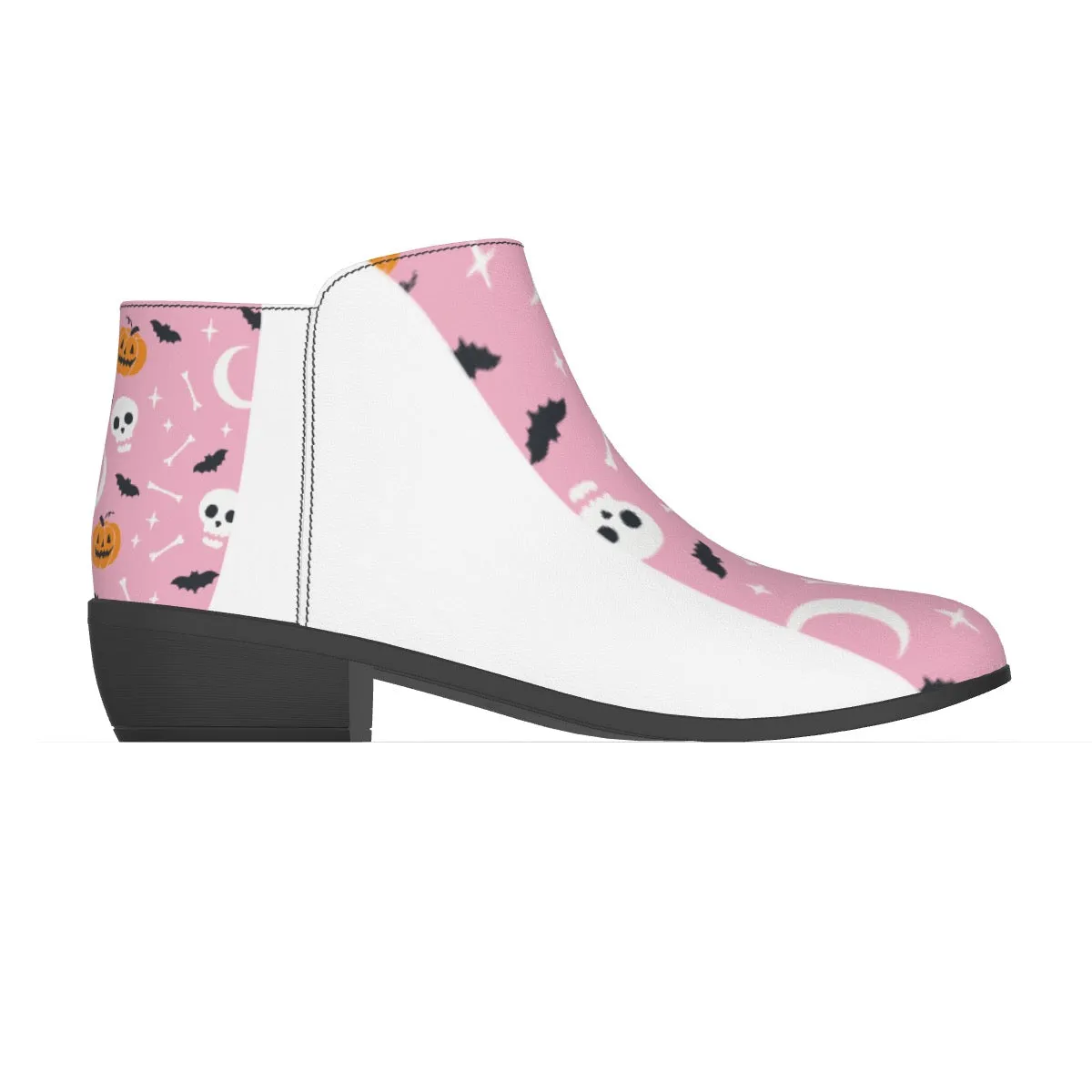 Women's Fashion Boots 358 pink, and white Halloween print