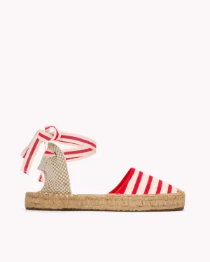 Womens_Espadrilles_The Lauren Lace Up_Woven Stripes_Classic - Ivory - Red