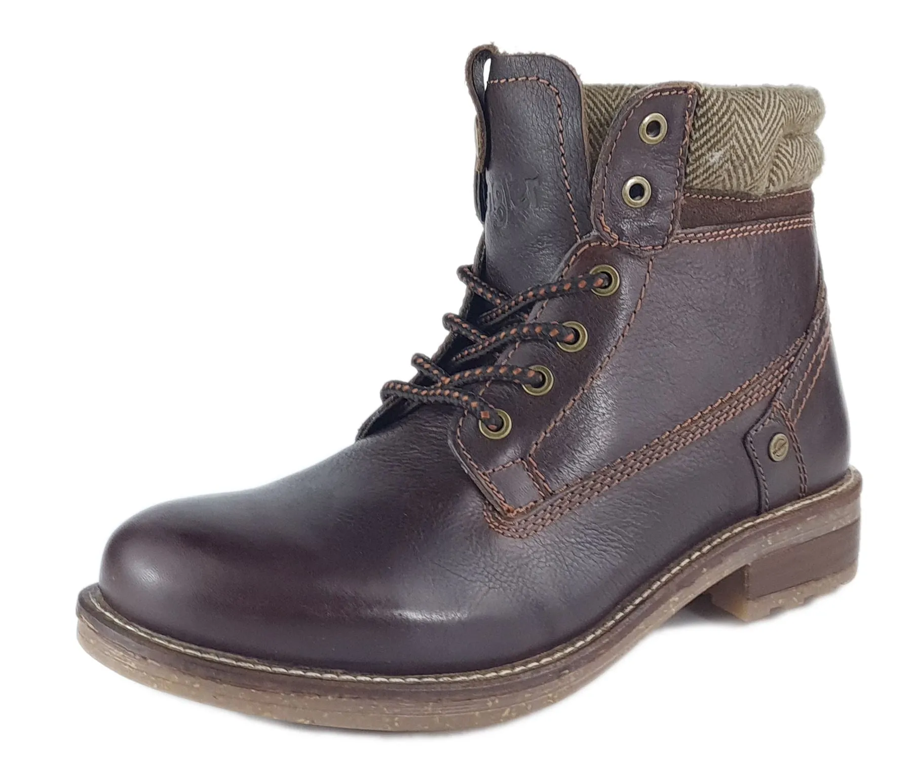Wrangler Hill Tweed Lace Leather Combat Mens Boots