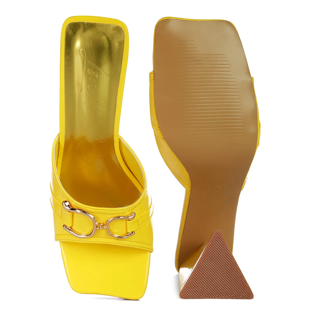 Yellow Metal Buckle Detail Slider Sandals